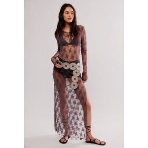 Free People Lady Lux Maxi Slip Dress‎ Layering Dark Gull Grey M NWT MSRP $88